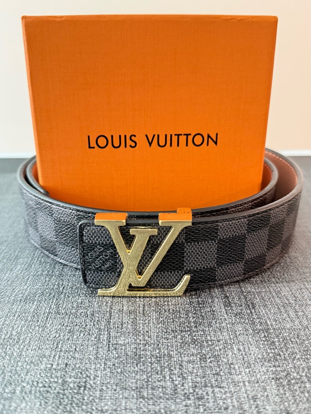 Louis Vuitton Damier Graphite LV Initiales Belt with Gold Buckle